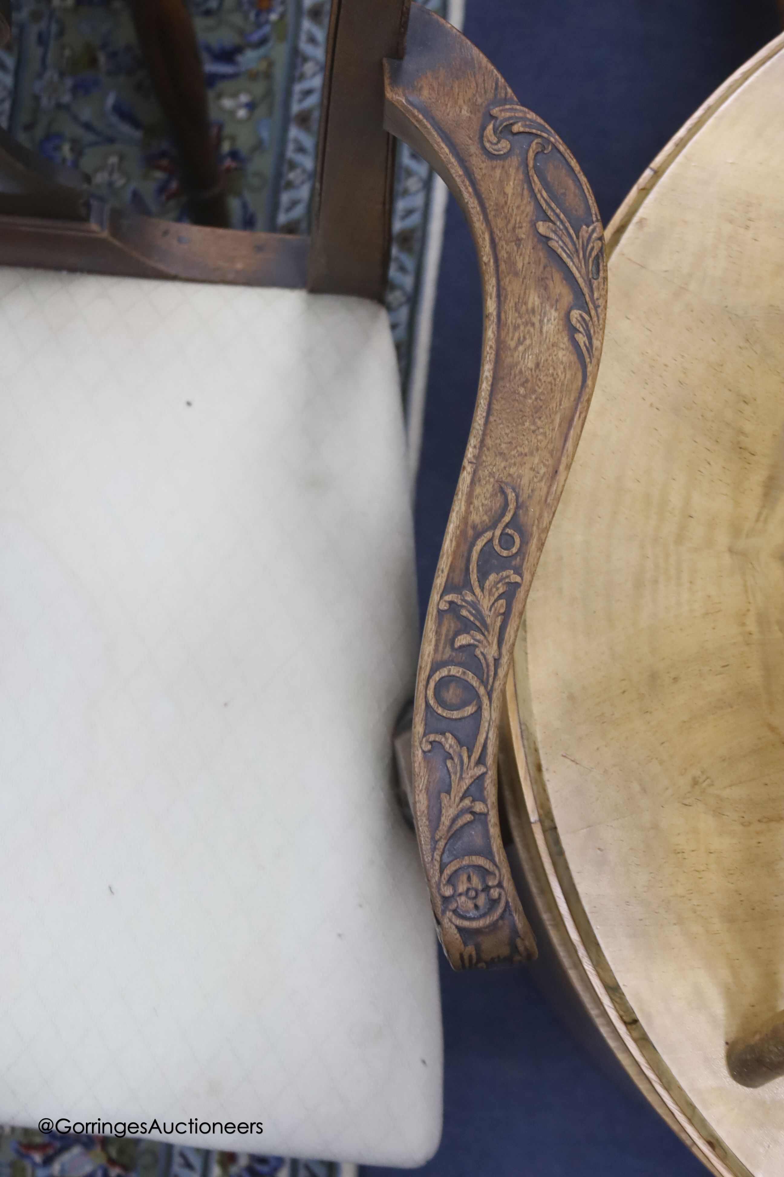 A George III Chippendale style mahogany elbow chair, width 69cm depth 50cm height 95cm